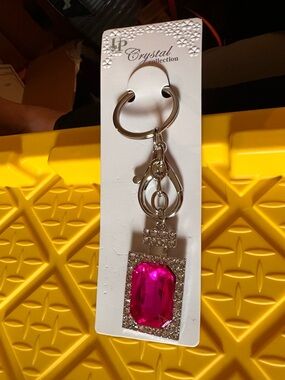 Crystal Keychain with Bright Pink Gem NWT